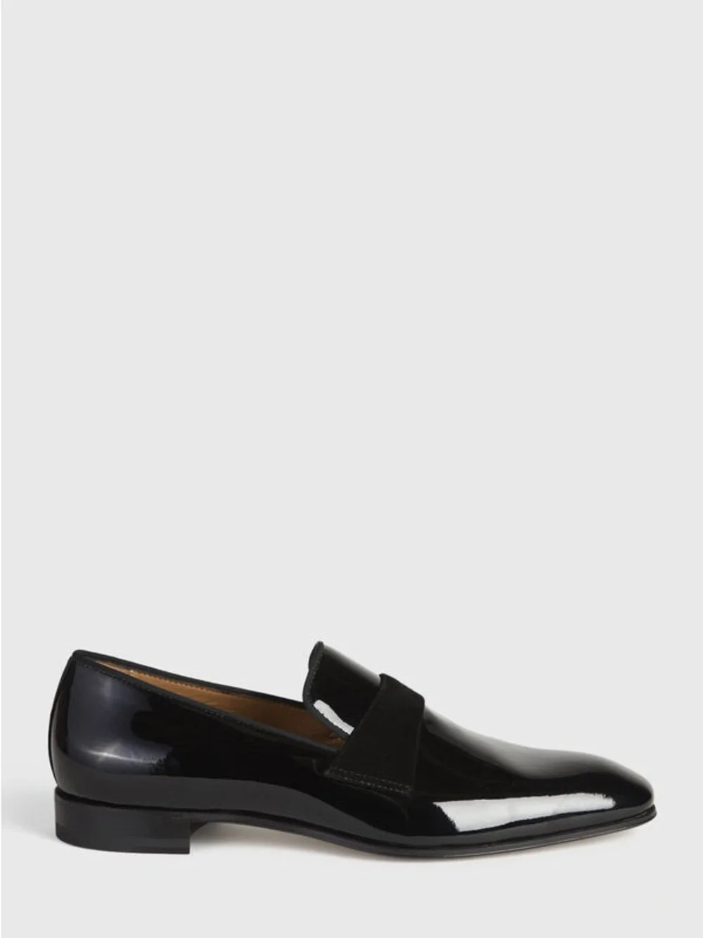 Brand New Paul Stuart Heron Formal Black Patent Leather Slip On with Suede Strap